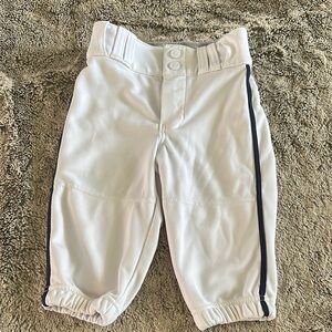 Kids White Baseball Pants w/ Navy Stripe
